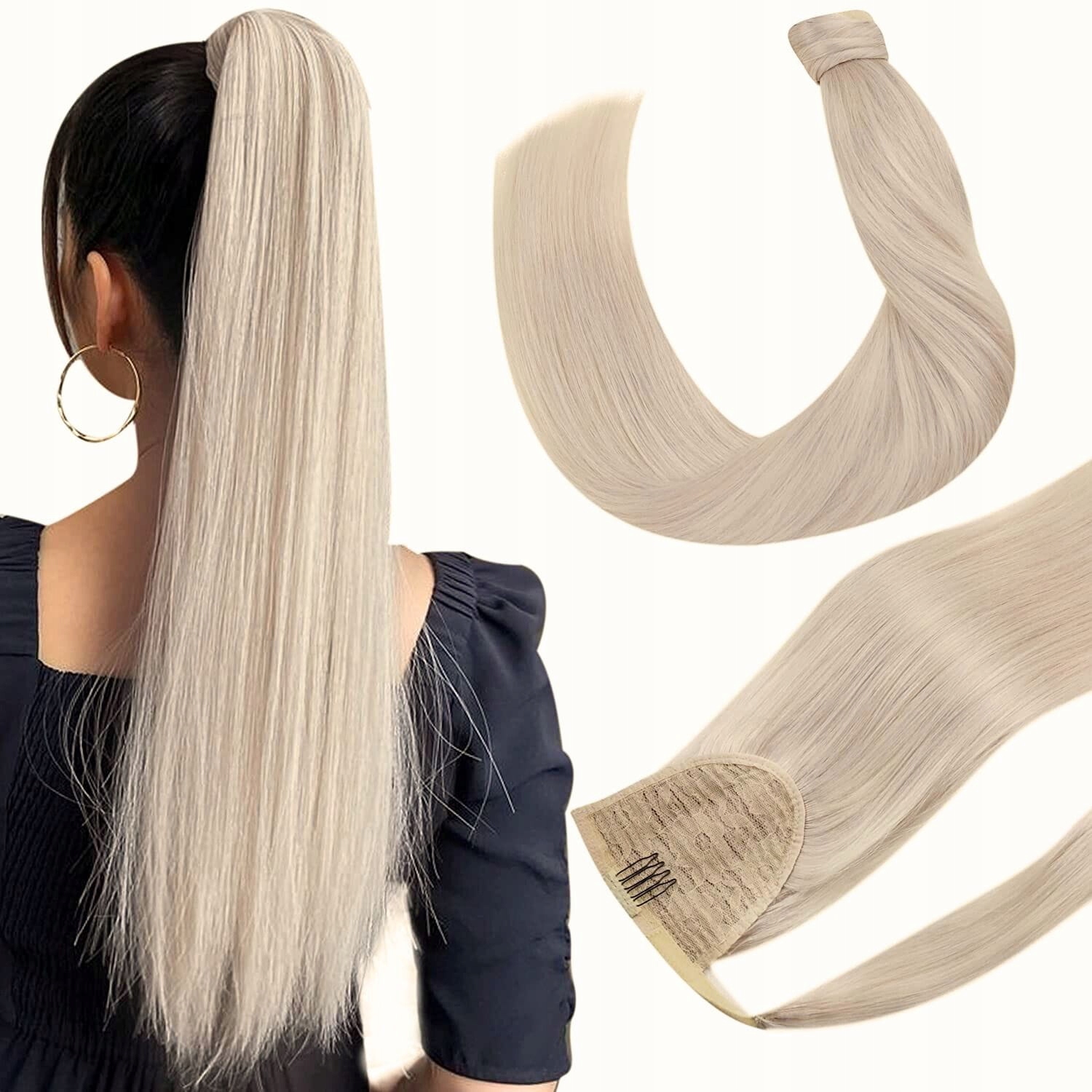 bardzo jasny blond naturalny kucyk